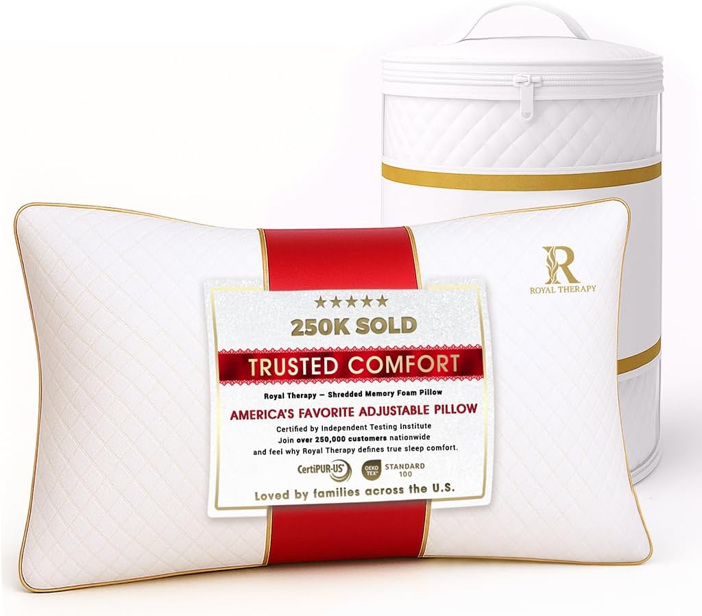 Royal Therapy King Shredded Memory Foam Bed Pillow – Adjustable Memory Foam Pillow for Sleeping, Firm Pillow for Neck & Shoulder Support, Breathable for Back, Stomach, Side Sleepers