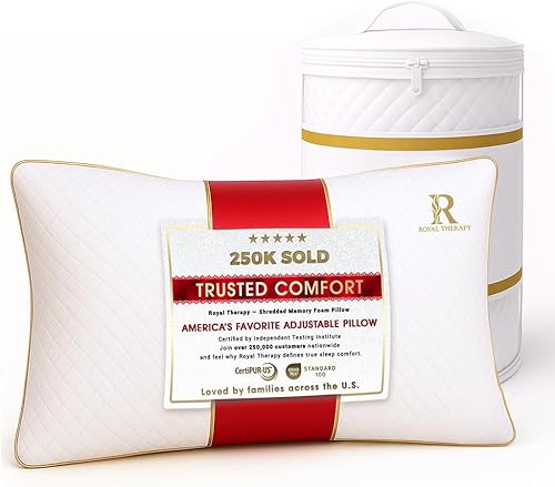 Miniatura 20 de Royal Therapy - Almohada de espuma viscoelástica Queen, almohada de espuma triturada ajustable sin olor para el alivio del dolor de cuello