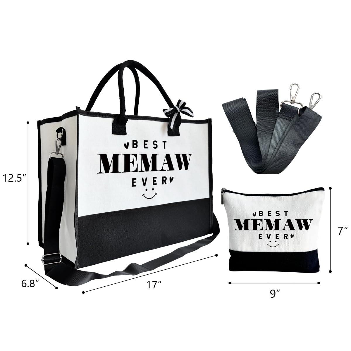 Beach & Outing Tote Bag for Memaw - Canvas with Inner Pocket & Make Up Bag - Mother's Day & Birthday Gift