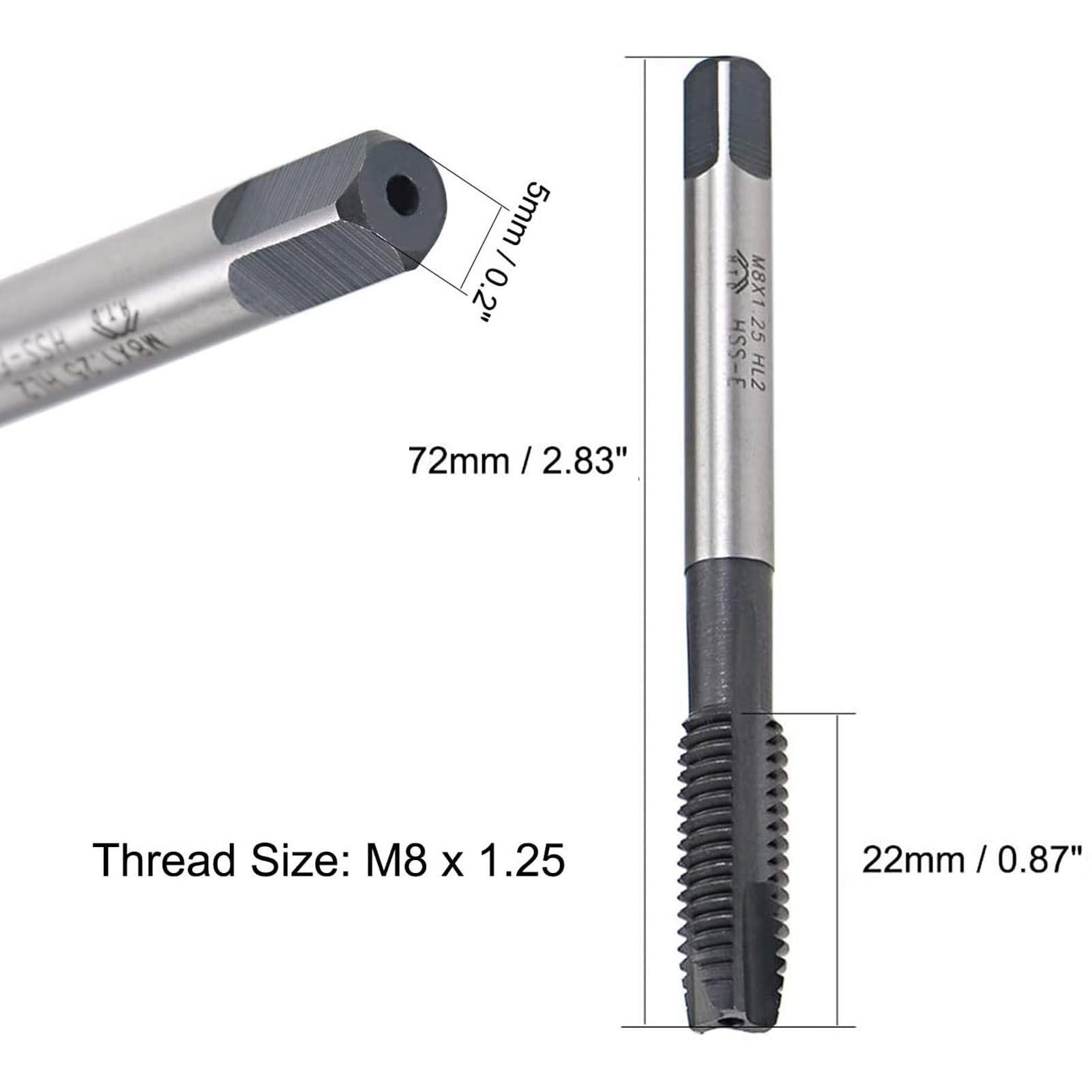 MACHSWON Spiral Point Threading Tap for Thread Repair for Through-Hole Threads H2 High Speed Steel 6542 Machine Taps M8 x 1.25 mm 2PCS - Image 2