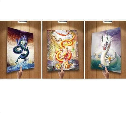 Amazon Co Jp 風水 3d 絵 龍 ドラゴン 竜 3頭 玄関 絵 龍の飾り 龍 置物 風水グッズ 青龍 白龍 赤龍 ドラゴン 壁掛け 開運祈願 金運祈願３d額 風水龍 アイテム 龍神 開運 金運 財産運 出世運 恋愛運 幸福 成功 プレゼント