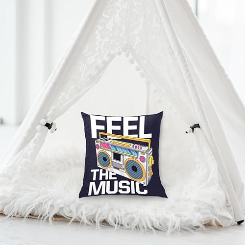 Miniatura 5 de Fundas de almohada con diseño de dibujos animados de música retro de 20 x 20 pulgadas, funda de cojín cuadrada decorativa, suave, acogedora y