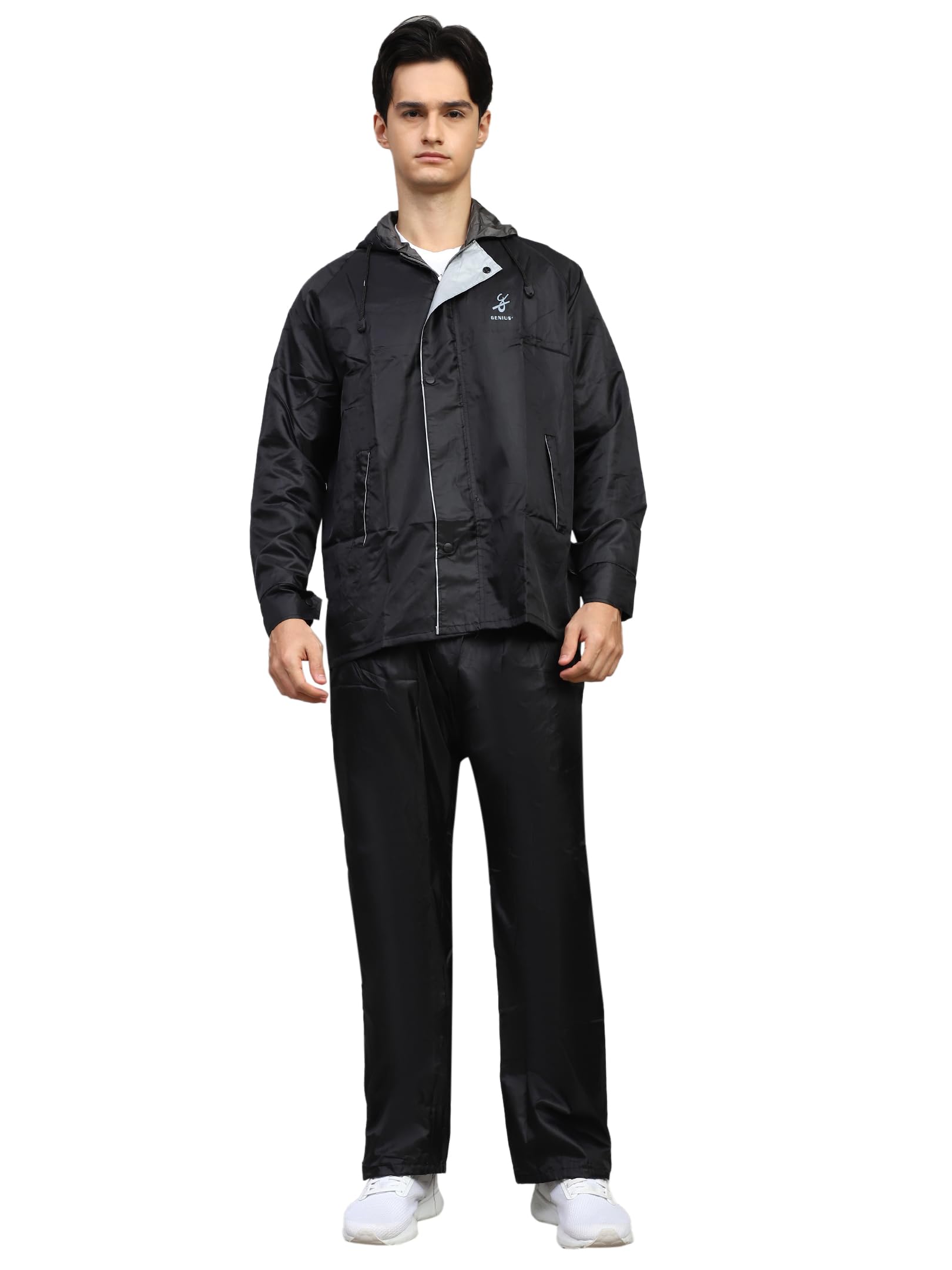 shasmi Black Rain Coat for Men Waterproof Raincoat with Pants Polyester Double Layer Rain Coat For Men Bike Rain Suit Rain Jacket Suit Inner Mobile Pocket with Storage Bag (Rainy 174)-picture-51