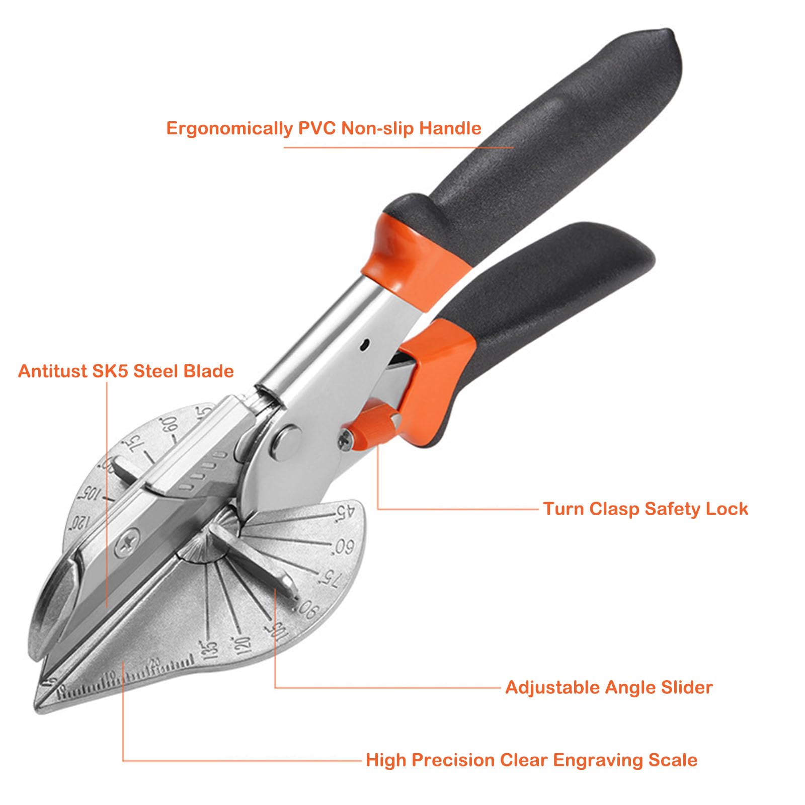 Forze mitre multi-angolo, taglierina a 45-135 gradi, utensile manuale per legno e PVC, con 2 lame di ricambio