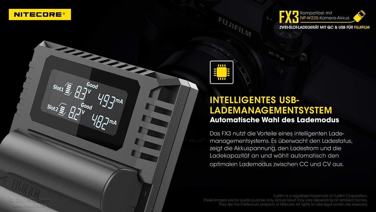 Nitecore FX3 Fujifilm W235 Hour Dual Slot Battery Ładowarka USB