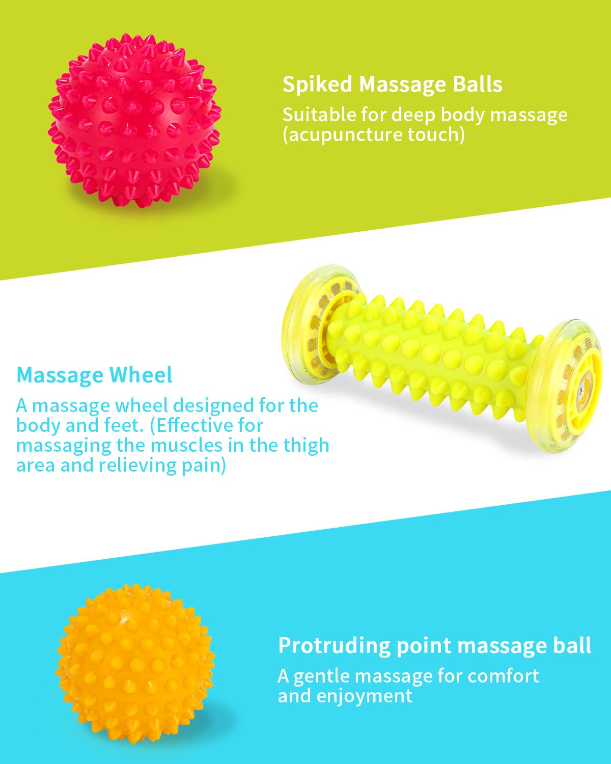 Rullo per Massaggio ai Piedi Set da 3 pezzi, Rullo Massaggio Piedi e Palline da Massaggio per Fascite Plantare & Recupero Muscolare, Rilascio Miofasciale, Terapia dei Trigger Point