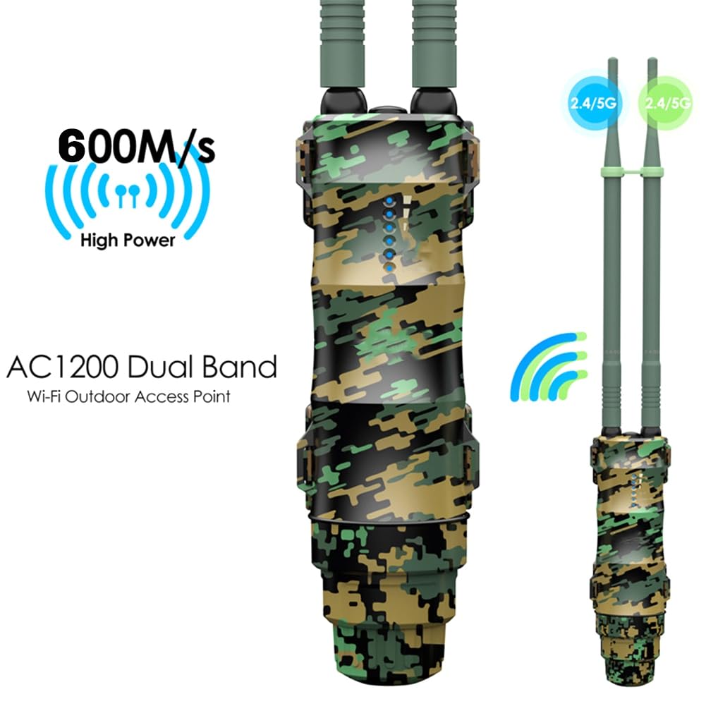 Répéteur WiFi Extérieur Longue Portée AC600 avec Routeur Haute Puissance, Antennes à Gain Élevé, IP67 Résistante Aux Intempéries, Prise Européenne POE