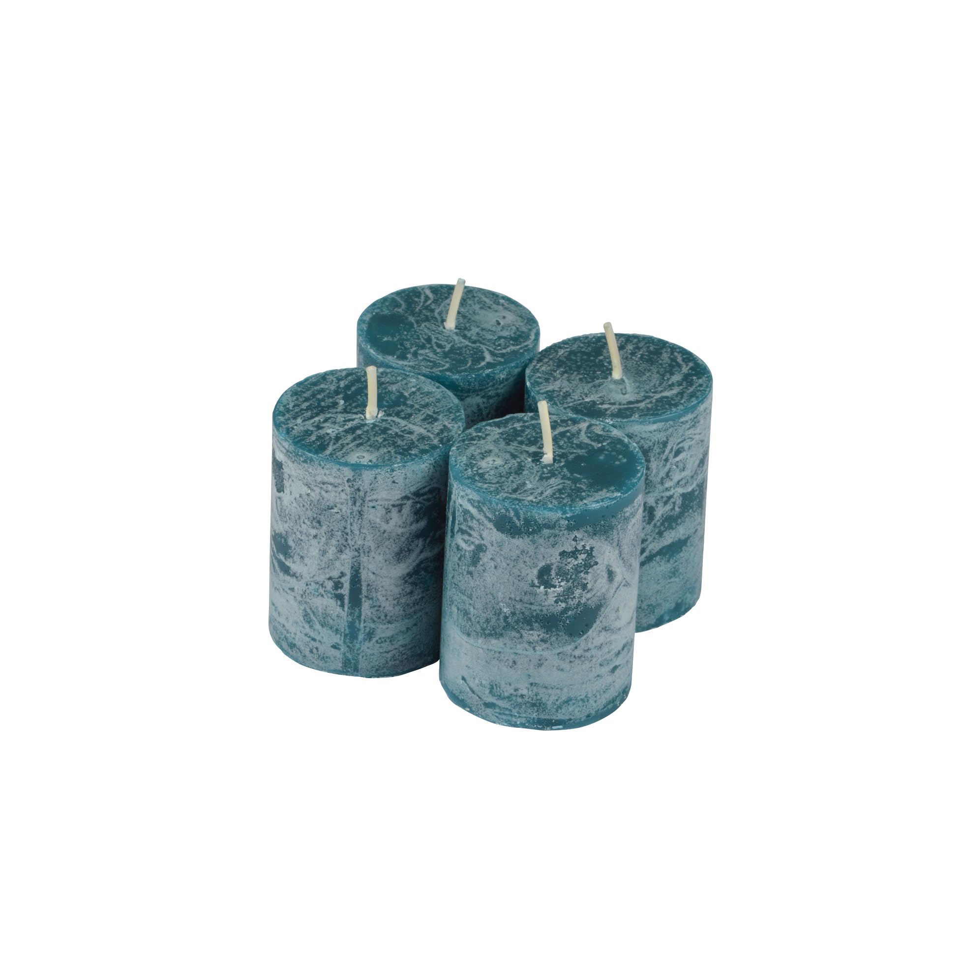 Homéa Peacock Blue Set Of 4 Rustic Pillar Candles D4 X H5 Cm