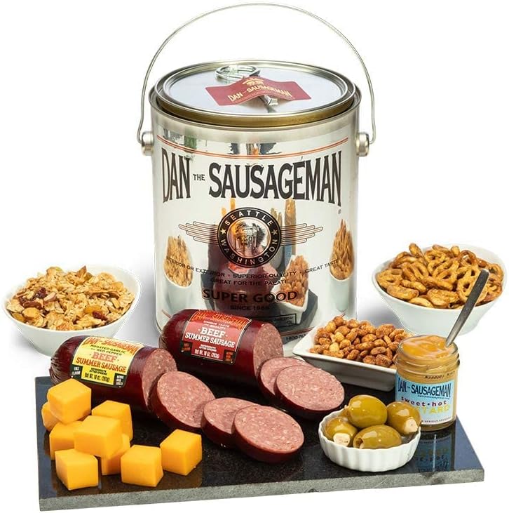 Dan the Sausageman Signature Gifts: Ready-to-Serve Gourmet Snack Basket | Premium Beef Summer Sausage and Cheese (Perfect Palate)
