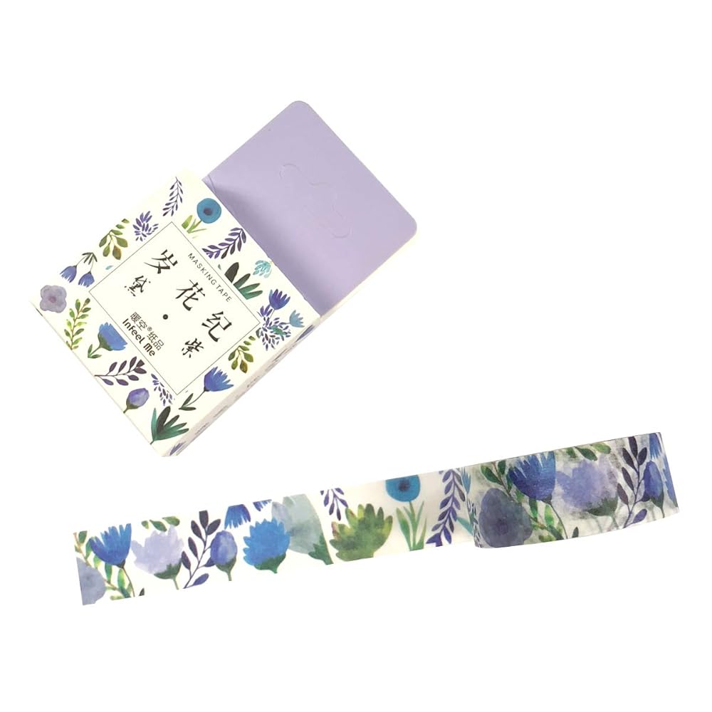 Wrapables Flowers and Greens Washi Masking Tape, 15mm x 7m Blue Floral view 2
