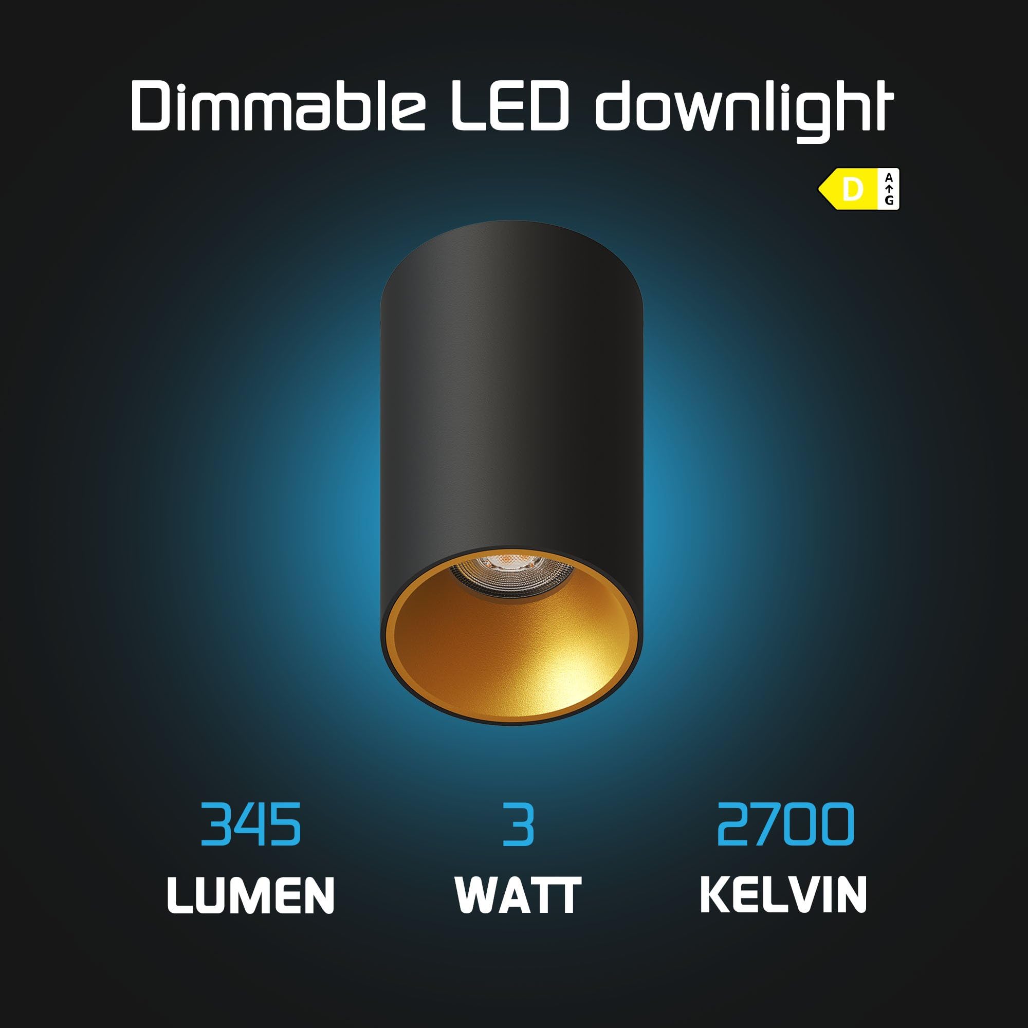 Ledvion 6er Set LED Aufbauspot Schwarz Rund 3W Warmweiss dimmbar | ø80mm; fuer trockene Innenraeume; mit Leuchtmittel geliefert; fuer Decke Flur Kueche und Wohnraum