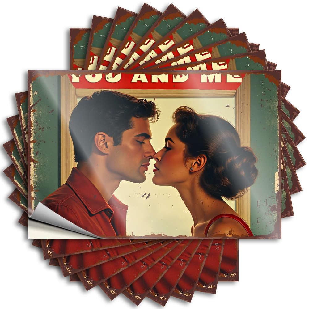 Unique, Decals Laptop Vintage Romance Poster with 'You and Me' Text. | Humor Outdoor Deck Decor(12X18CM)