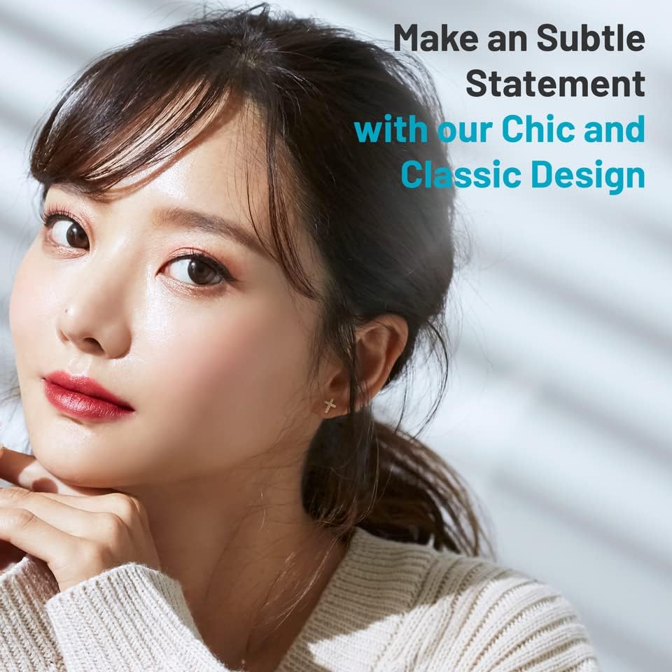 Vista 7 de JewelryWeb Aretes de cruz de oro amarillo de 14 quilates Pendientes de tuerca de fe biselada Pendientes de cruz para mujeres y niñas Joyería