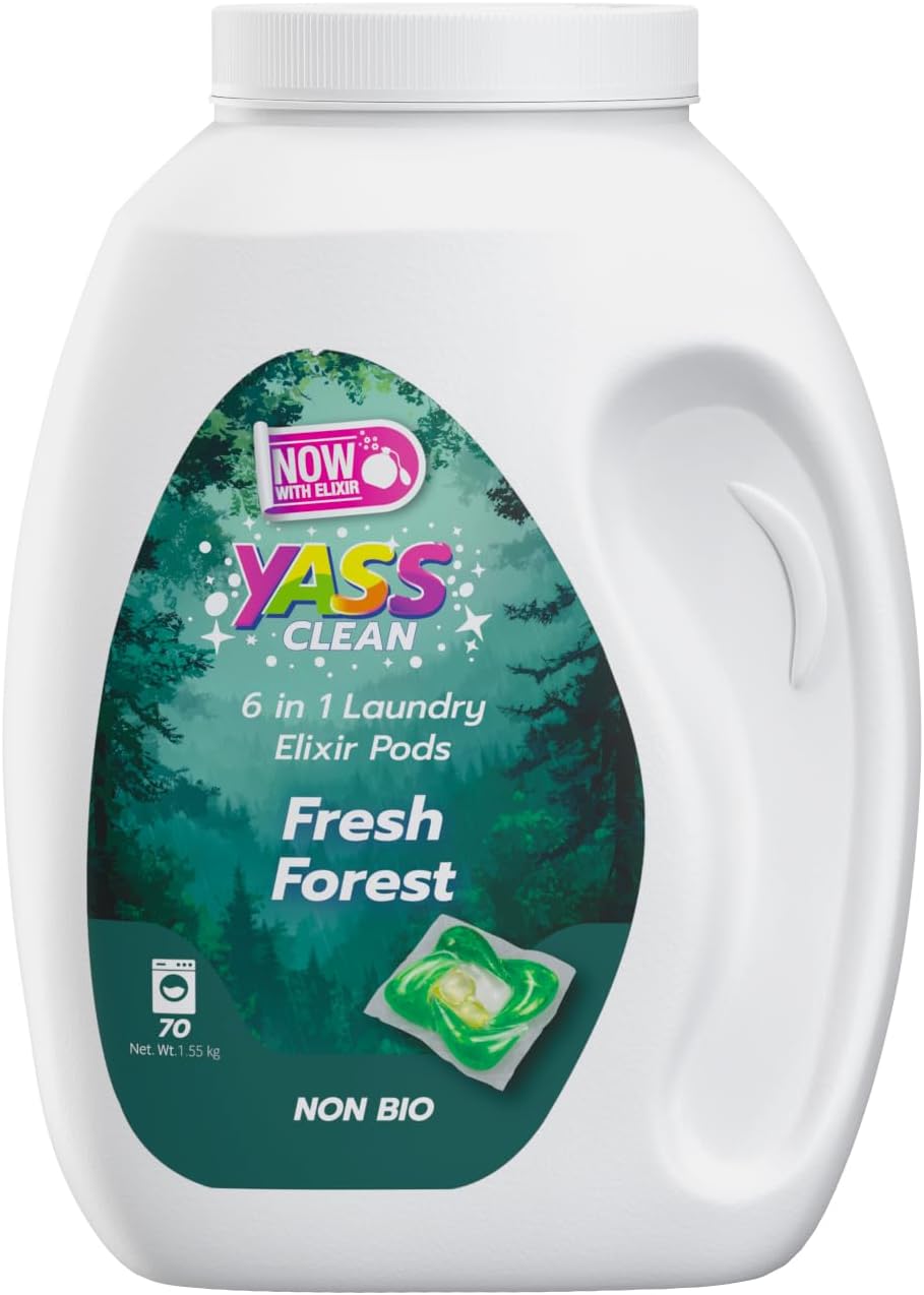 6-in-1 Laundry Detergent Pods, Odor Defense & Stain Remover, Laundry Pods with Fresh Forest Scent, HE Compatible, 70 Count