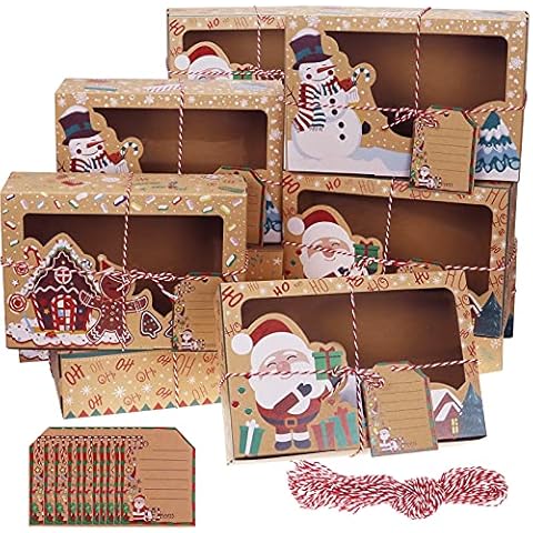 Lunriwis 12 Pcs Christmas Cookie Boxes Gift Boxes Cupcake Boxes with Clears Window and Tags for Christmas Holiday Thanksgiving Birthday Party Favor Supplies Cover