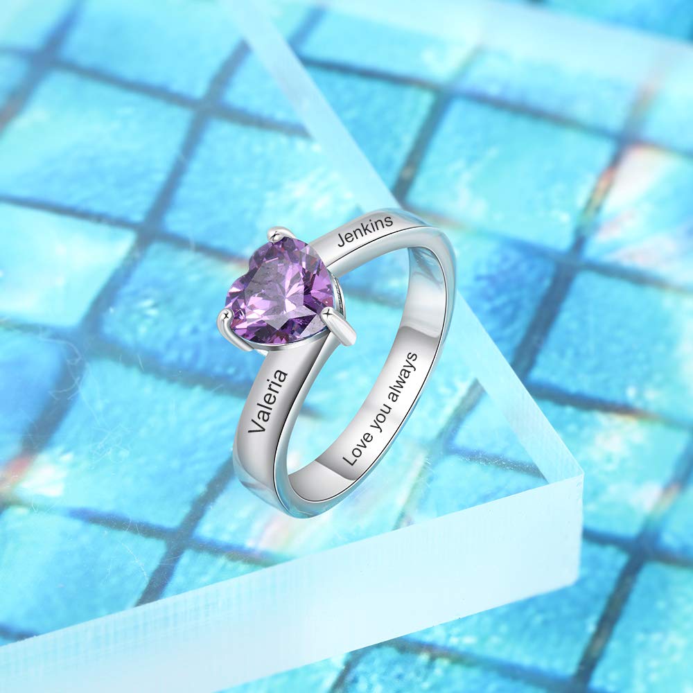 kaululu Anillos Mujer Personalizado con Simulada Piedra 2 Nombres Grabados para Madre, Hija - Joyería Cumpleaños con Grabado Nombre para Mamá Familia