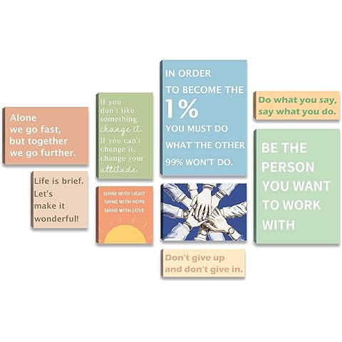 Halioyo Office Inspirational Wall Art, Teamwork Motivational Wall Decor, Workplace Canvas Wall Art, Positive Affirmation Office Wall Decor Set of 9, Ready to Hang