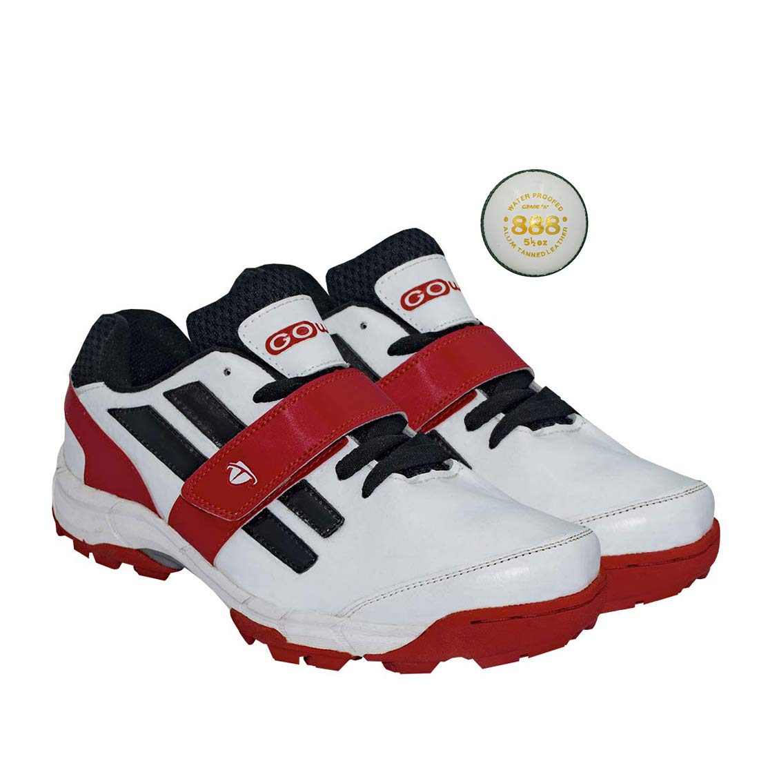Pace White/Red Cricket Shoes Size-10 with TR-888-W Cricket Leather Ball Alum Tanned White, Unisex-Adult-image-16