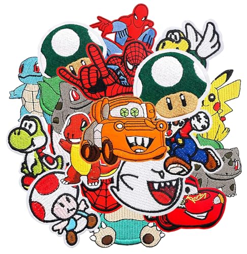 18 Pieces Sew On Iron on Patches Embroidered Applique Patches Fabric Repair Patch Cute Cartoon Anime Patches for Kids Adult Clothes Jeans Jackets Hats Shoes Backpacks