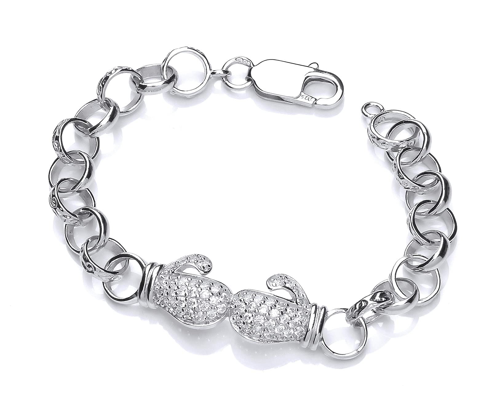 Old English Jewellers Braccialetto Belcher in argento Sterling con guantoni da boxe, per bambini/bambini, 15,2 cm