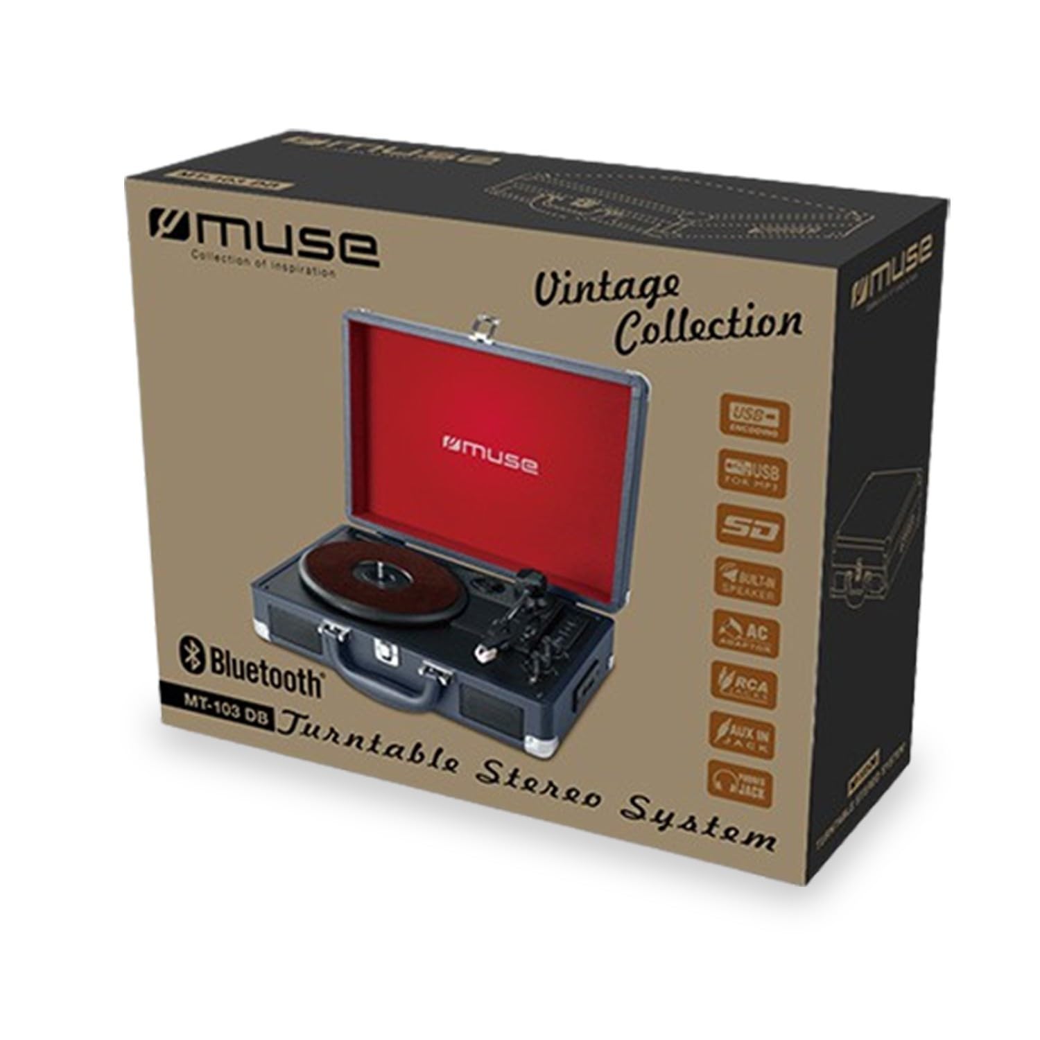 Tourne-disques Muse MT-103 DB - Connexion Bluetooth, USB, RCA, Compatible Smartphone, Bleu