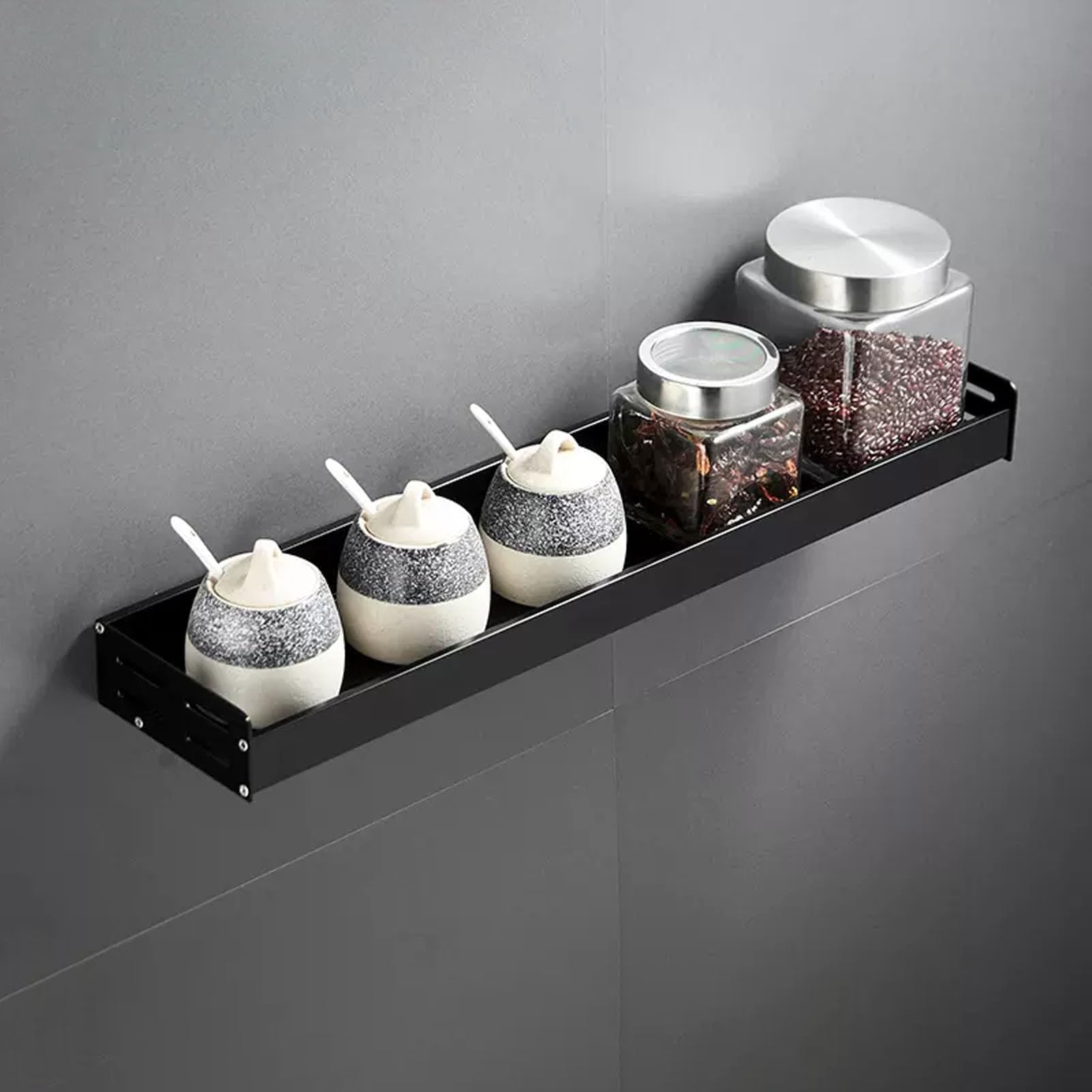 Eujgoov Étagère à épices Murale de 60 Cm, Organiseur Amovible en Aluminium pour Cuisine et Salle de Bain, Solution de Rangement élégante pour épices et Assaisonnements (BLACK)