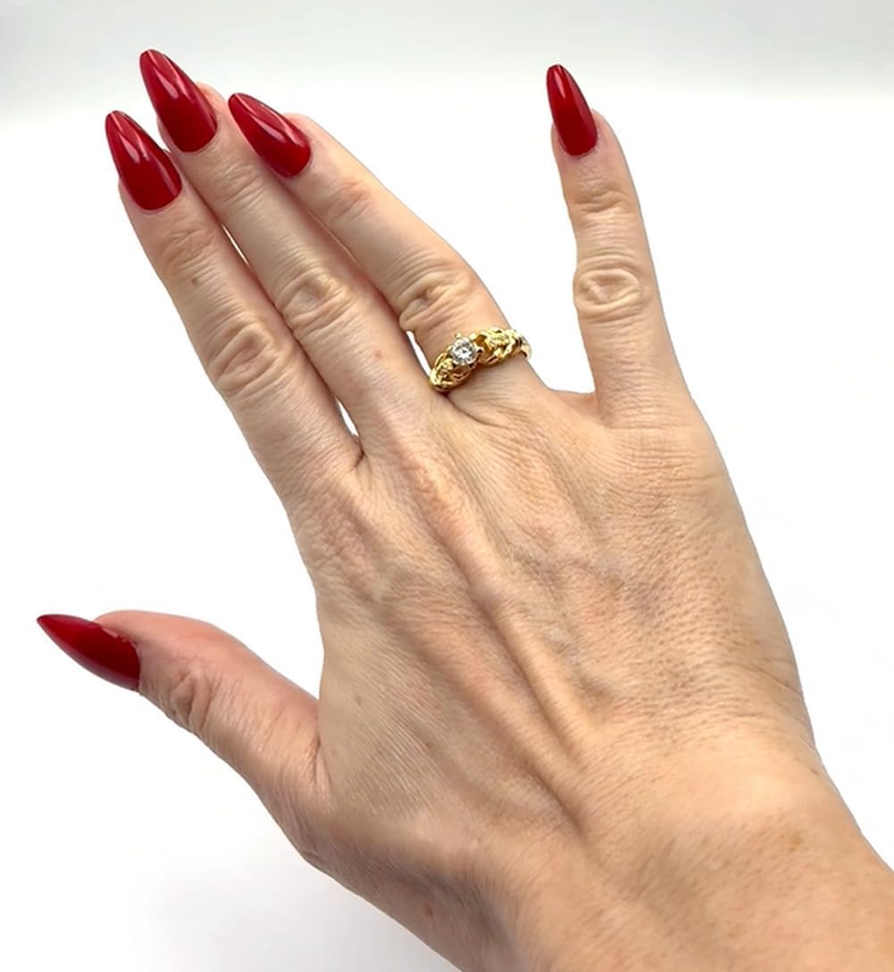 Round CZ Cubic Zirconia Claddagh Engagement Anniversary Ring, 18k Yellow Gold Filled Plated, Size 6 - Image 6