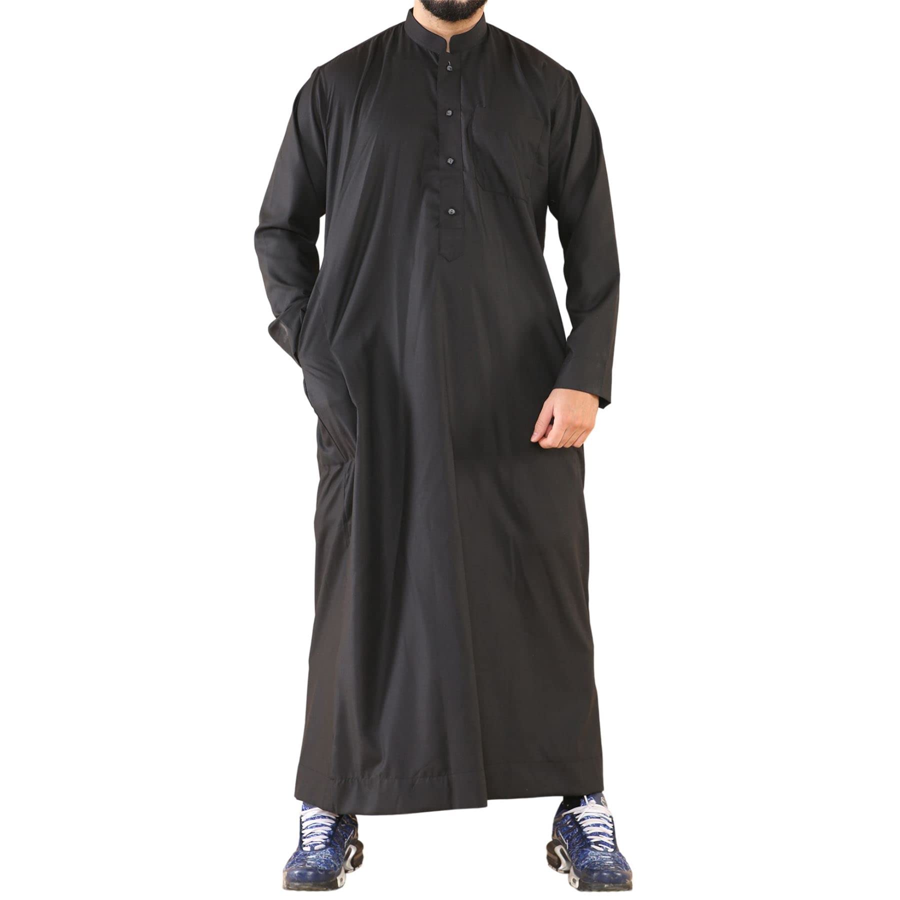 Truclothing Men's Black Thobe Jubba Nehru Stand Collar Islamic Clothing Muslim Cotton Kaftan Dress Robe Saudi - M - 54
