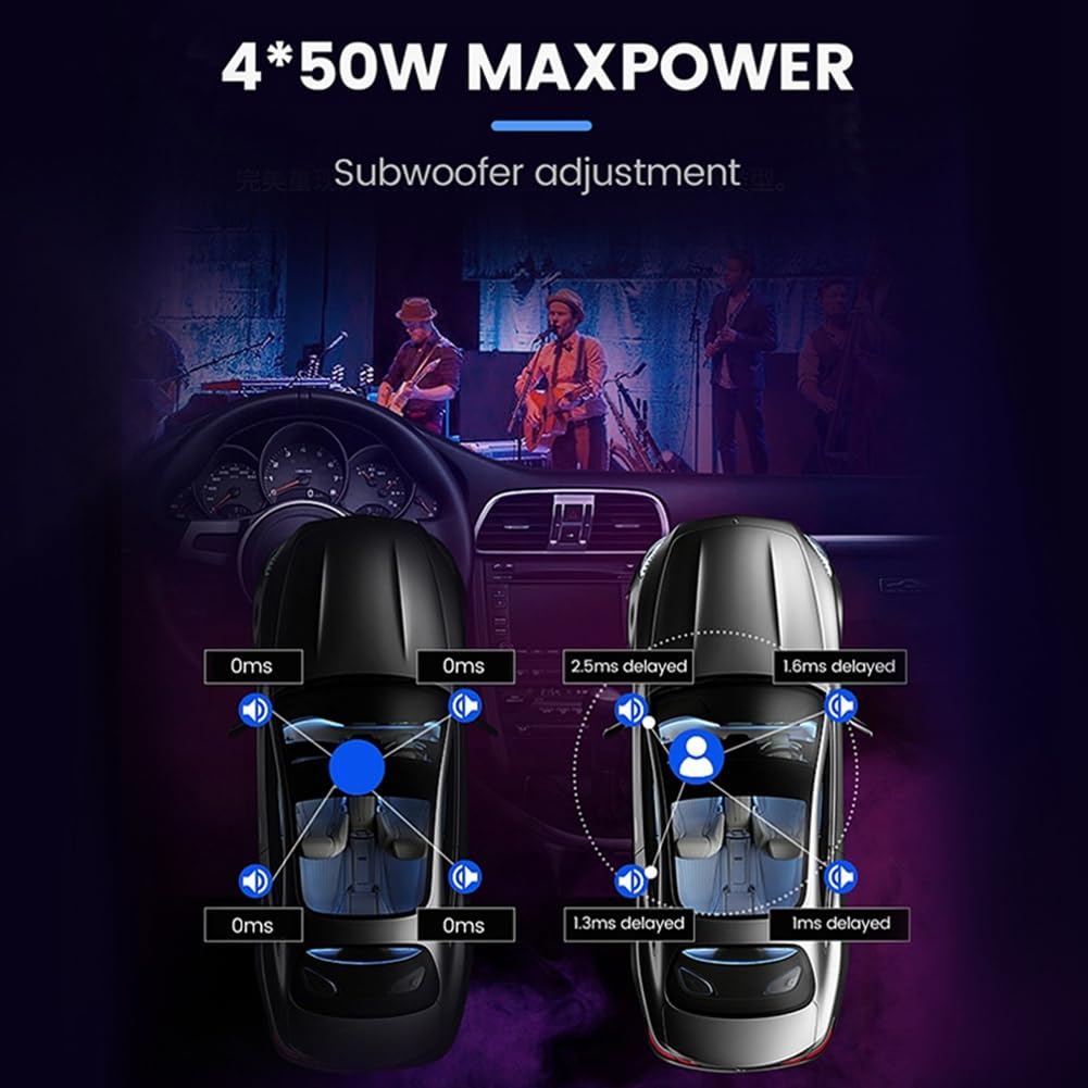 Procesador Amplificador para AutomóVil de 4X50 W Compatible con 10 Efectos de Sonido EQ Procesadores de Sonido Digitales Amplificador de Potencia de Audio Plug y Play