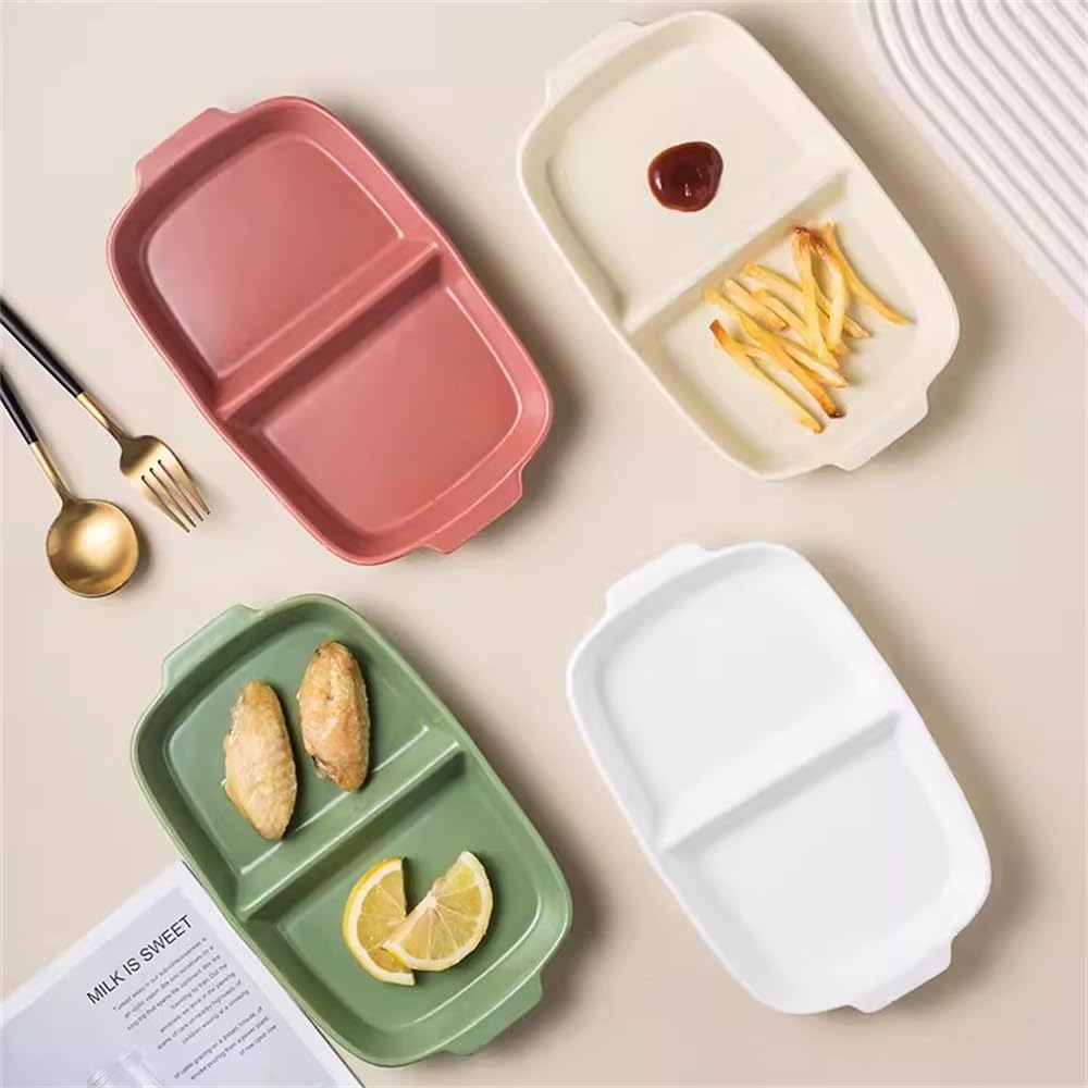 Assiettes compartimentées pour la Maison Assiette de Petit-déjeuner en céramique Assiette à dîner compartimentée (Bianco 26 x 15,8 x 3,5 cm)
