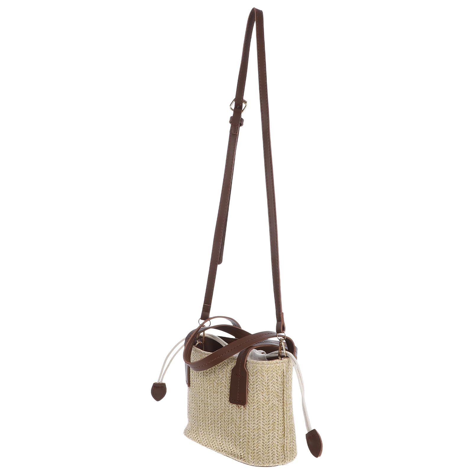POPETPOP Borsa Secchiello in Paglia Intrecciata Grande Capacità e Tracolla Portatile, Stile Semplice e Moderno per Viaggi e Shopping Estivi