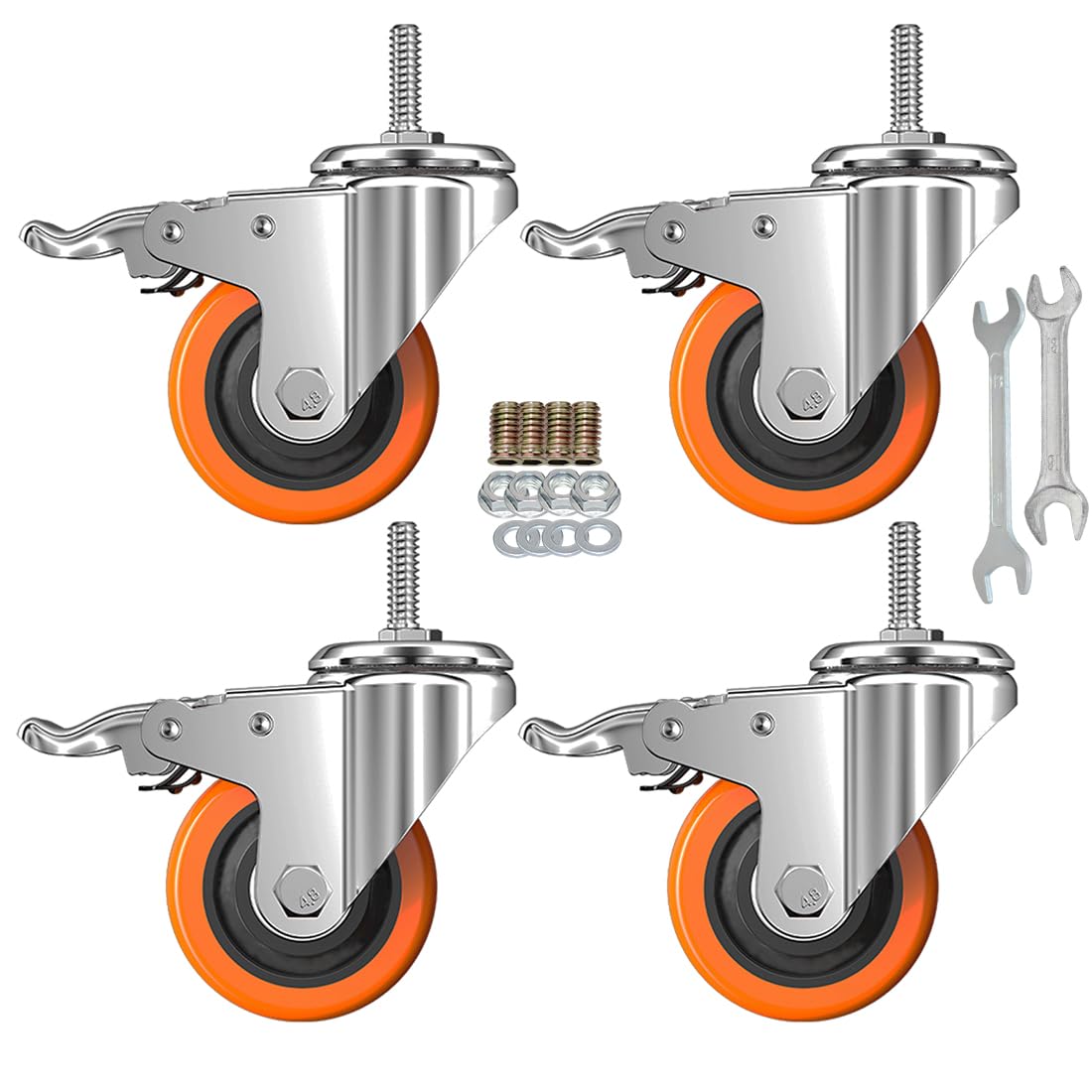 Lenkrollen aus PVC, M8-3,2 x 2,5 cm (Schaftdurchmesser 8 mm, Schaftlänge: 2,5 cm), Rollen mit Bremse, Doppelverriegelung für Zuhause, Büro, Industrie (5,1 cm, mit Bremse)