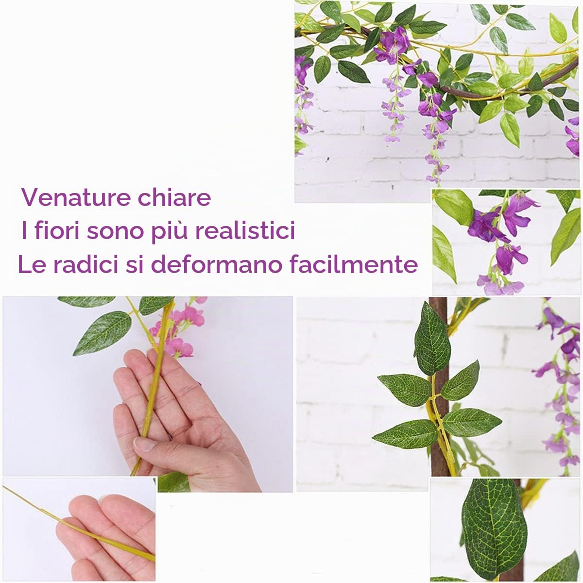 2 pezzi di vite di fiori artificiali 2M/6,5 piedi di glicine finti appesi ghirlanda di fiori di vite per la decorazione della parete decorazione della festa in giardino di nozze della casa