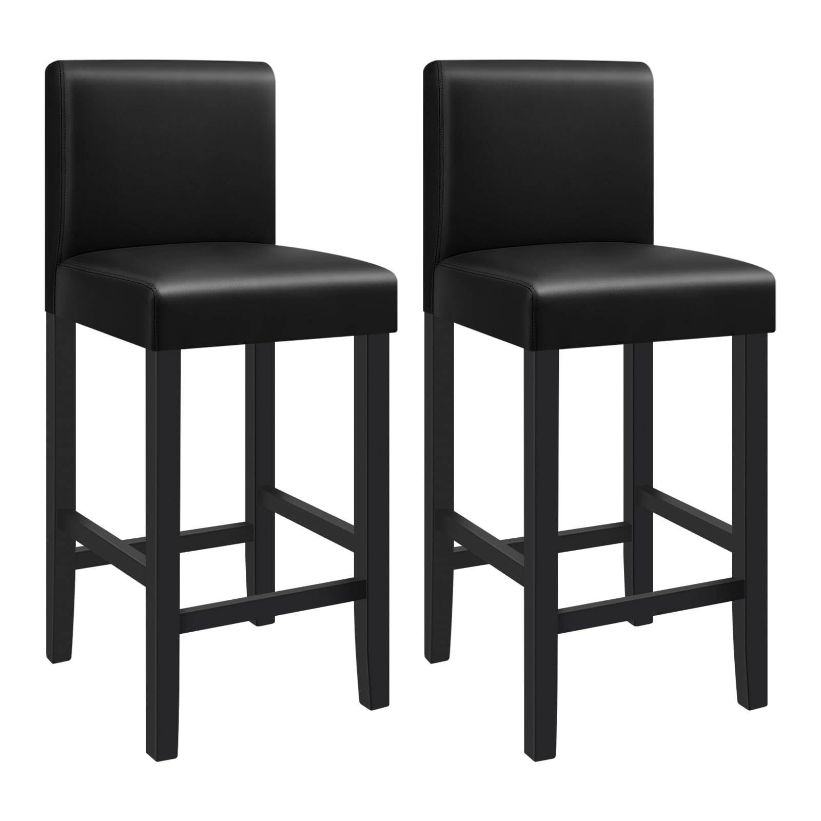WOLTU Taburete Alto Cocina Juego de 2, Taburete de Bar Silla con Respaldo, Madera Maciza y Acolchado Grueso, Piel Sintética, Negro