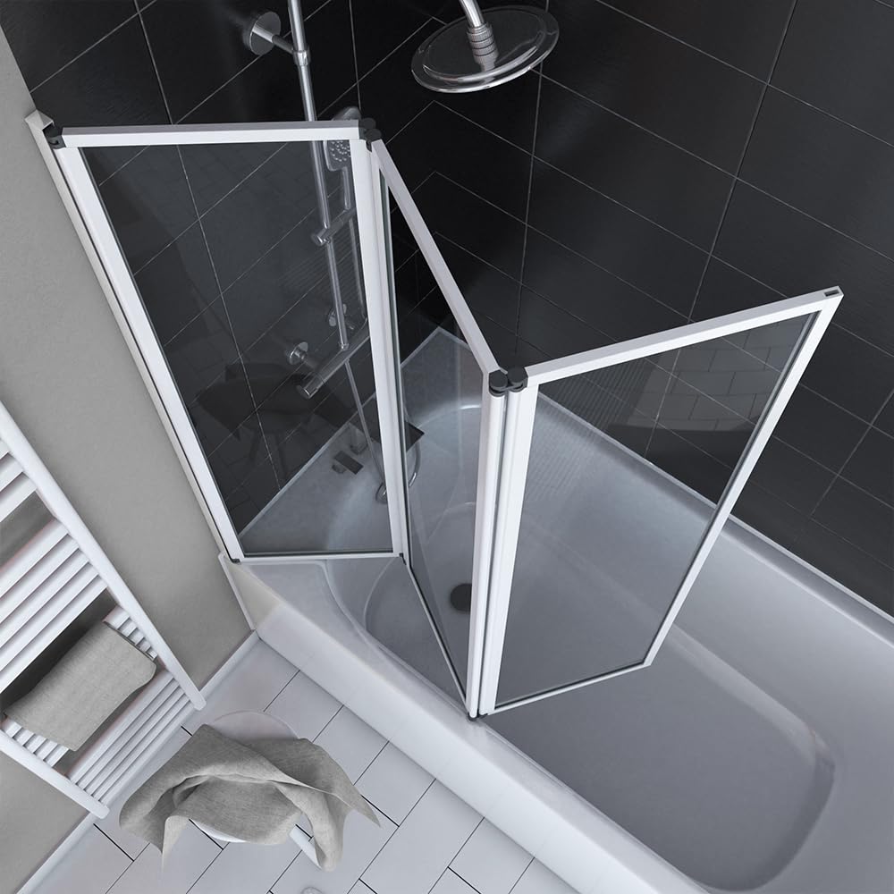 Marwell Triple White - Mampara de ducha para bañera (125 x 143 cm), color blanco