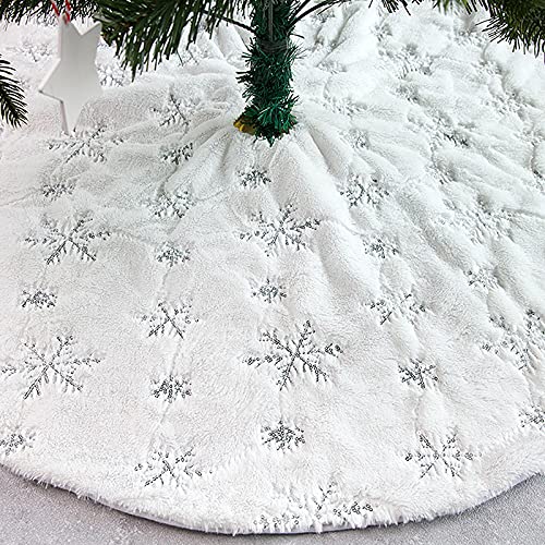 WERTSWF Faldón de árbol de Navidad de felpa blanca, 122 cm con lentejuelas, copos de nieve, para árbol de Navidad, decoración de invierno y vacaciones Cover
