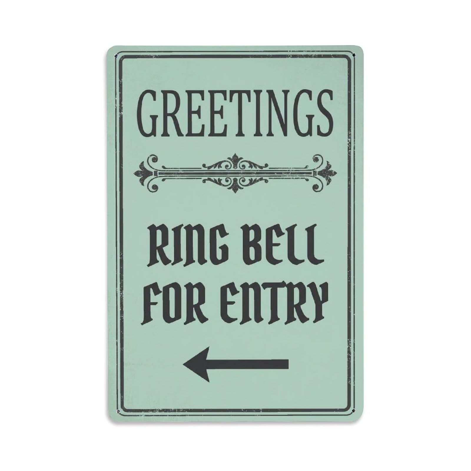 Metal Tin Sign Vintage Greetings Ring Bell For Entry Arrow Border