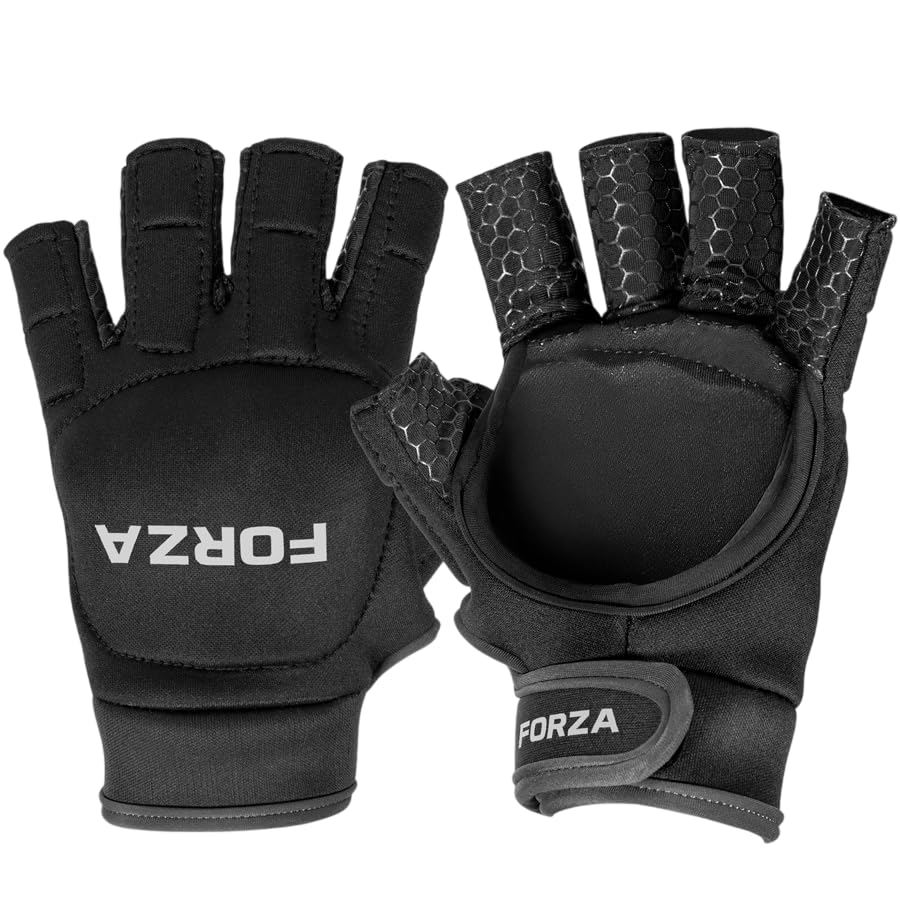 FORZA PU Hockey Gloves | Left Handed Field Hockey Gloves | Multiple Sizes (S, Half Finger Glove - Grey)