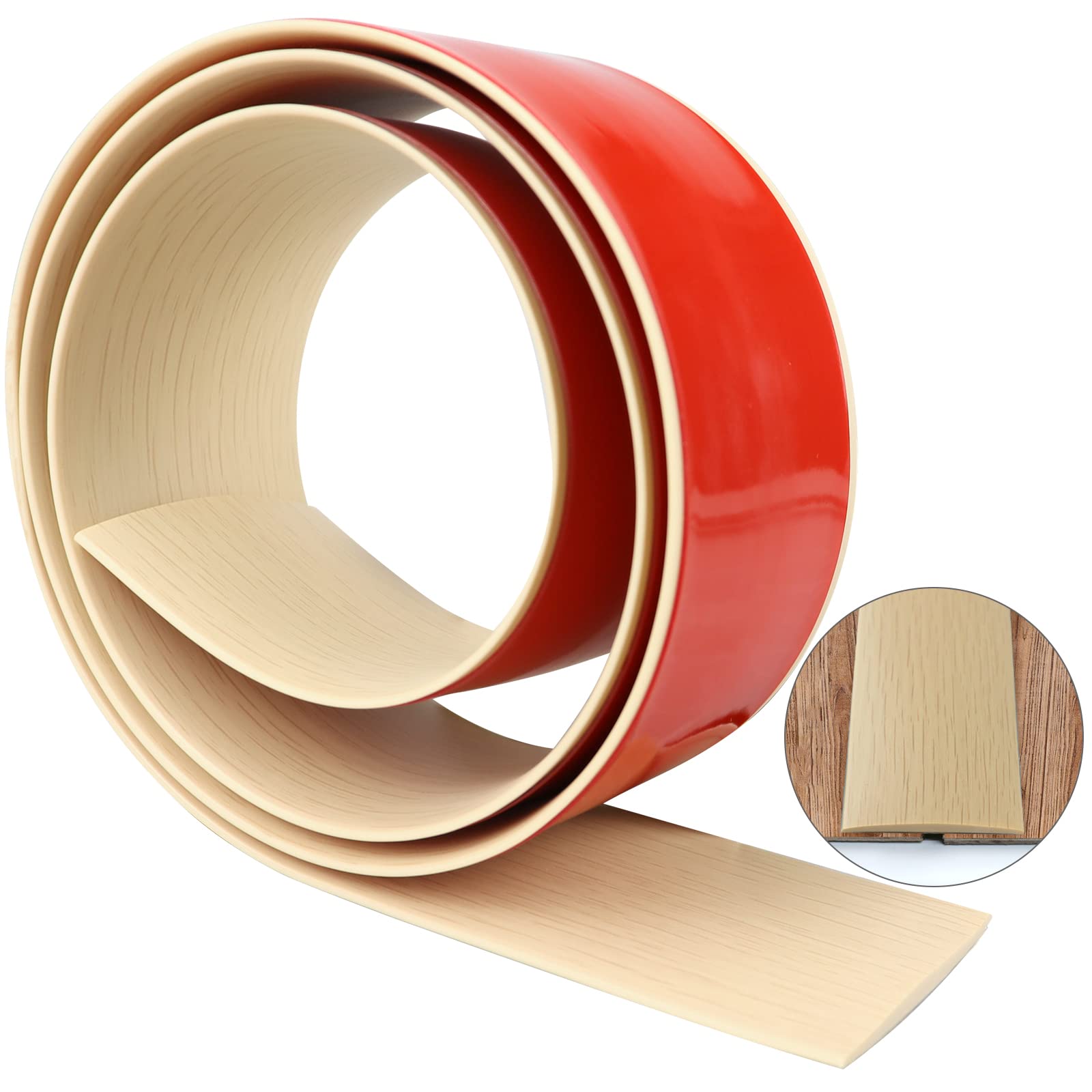 Floor Transition Strip 2" Self Adhesive Flat Vinyl Flooring Transitions Strip with Strong Backing Wood Grain 5cm, 3.28FT, Maple Wood Grain