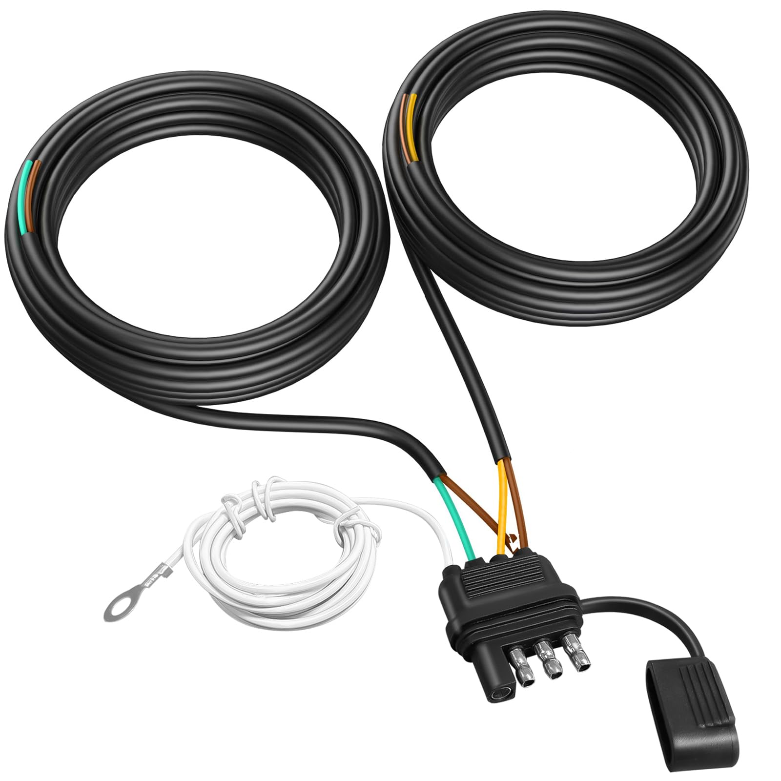 KERANSTINE 26FT Trailer Wiring Harness Kit, 4 Pin 5 Wire Trailer Wiring Harness, Boat Trailers Wiring Kit, 18 AWG Flat Trailer Connector, for Connection Tail Lights, Brake Lights, Turn Signals