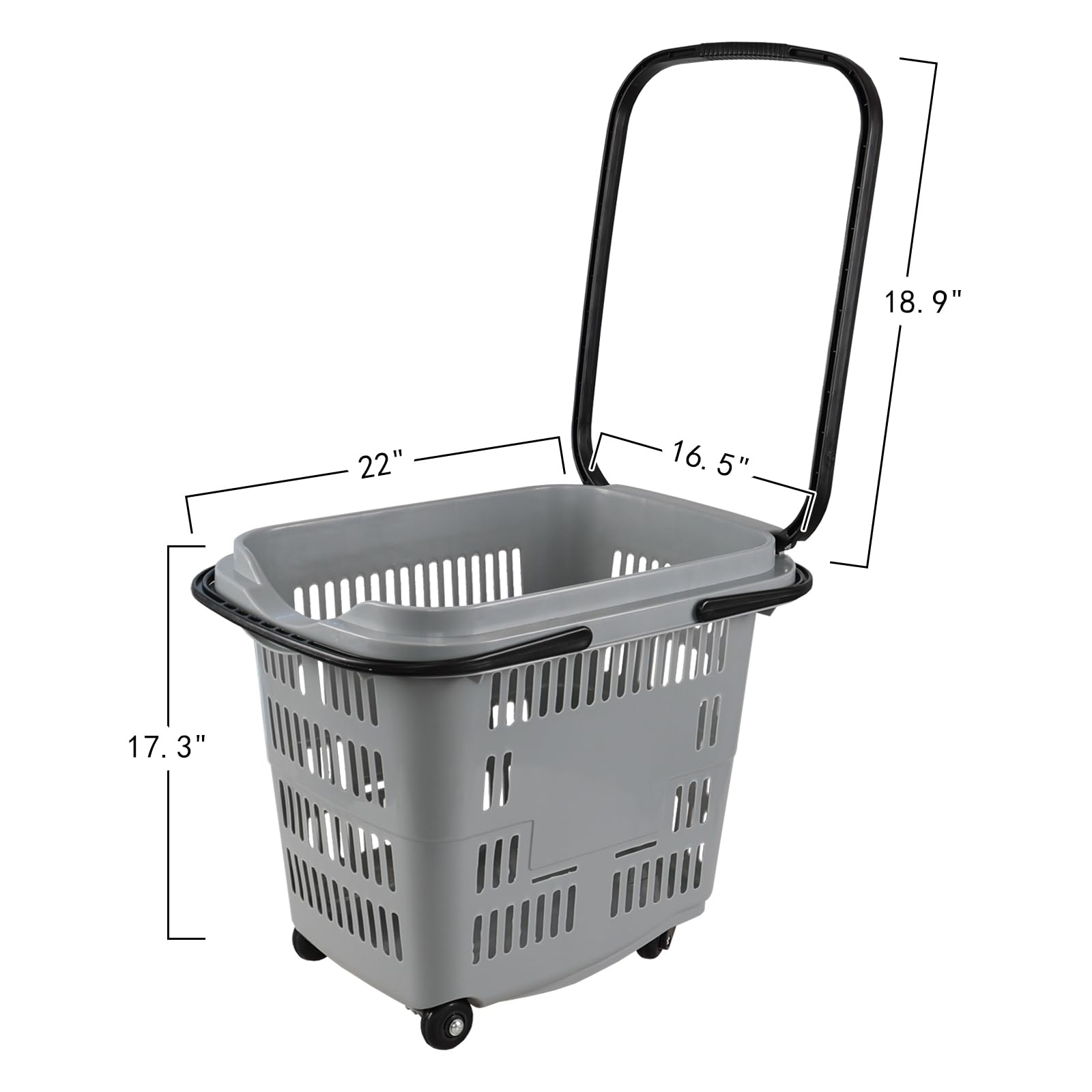 Quickquick 50 L Plastic Rolling Shopping Basket with Long Handle, Large Portable Retail Baskets Set for Groceries, 4 Packs