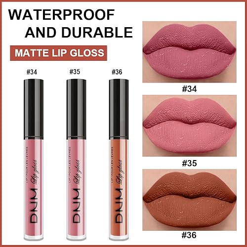 Miniatura 3 de evpct DNM - Juego de 3 lápices labiales líquidos mate para mujer, color malva, rosa, beige, marrón, mate, 24 horas, lápiz labial mate, brillo de