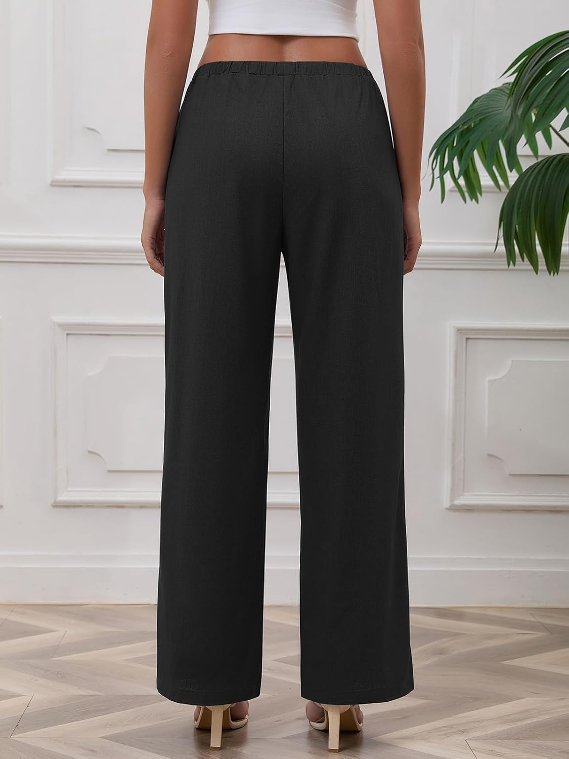 QIANXIZHAN Linen Pants Women,Summer Beach Wide Leg Palazzo Pants Drawstring - Image 2