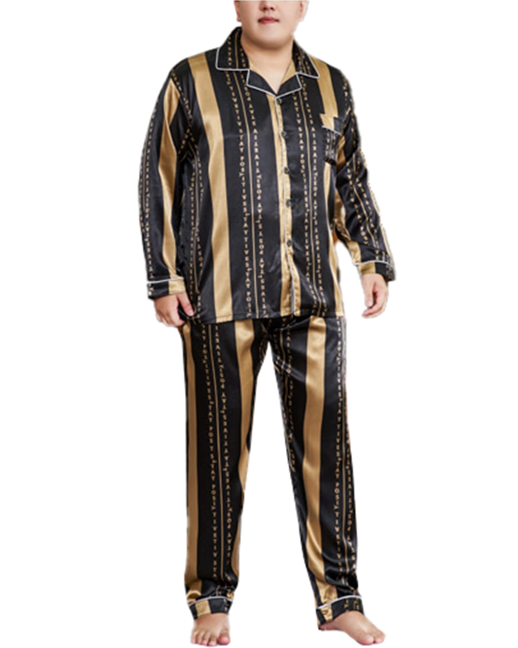 CYGE Pigiama da Uomo in Raso di Seta Imitazione Set 2 Pezzi Manica Lunga Plus Size Sleepwear Pjs Set 3XL-5XL