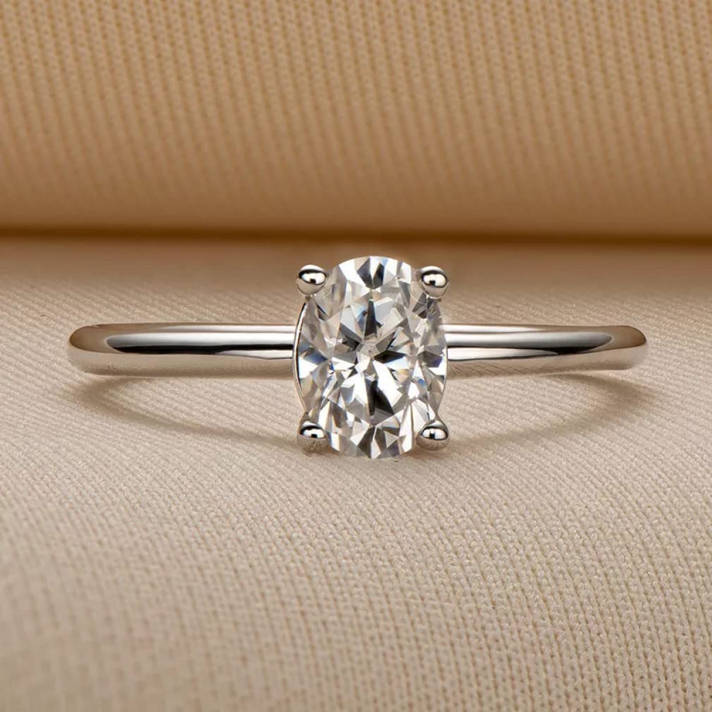 925 Real 1 Karat Oval Moissanit Ringe für Frauen Funkelnde Hochzeitsschmuckgeschenk