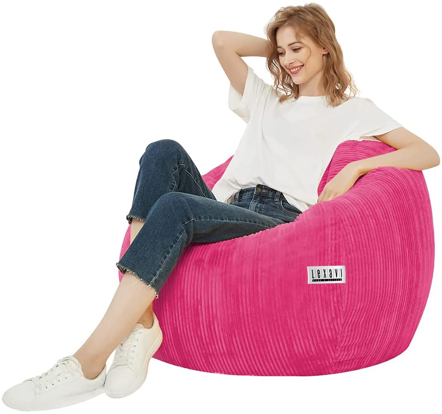 LEXAVI Brand - Corduroy Blend Beanbag prefilled with High Density Quality Beans - 4XL, (Baby Pink)