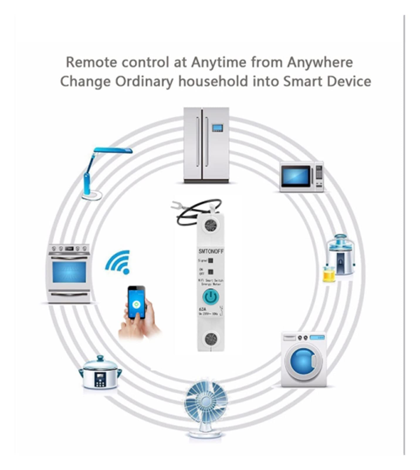 Interruptor de medidor de potencia inteligente, 1p riel DIN monofásico WIFI Medidor de energía inteligente Consumo de energía KWH Meter Wattmeter con Alexa for hogar inteligente Controle cómodamente s