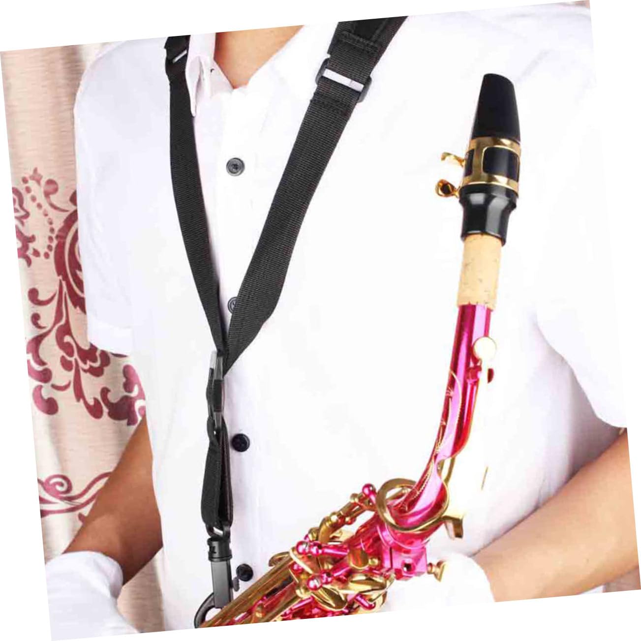ibasenice Ceinture Pratique pour Saxophone Ténor en Coton Noir Confortable et Facile à Retirer Sangle de Saxophone et Finition Soignée Design Unique