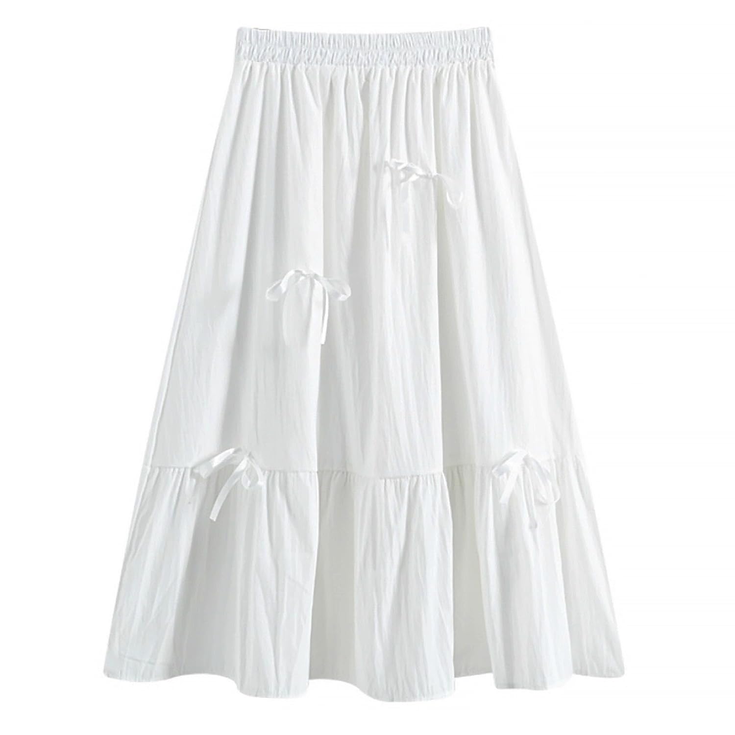 materasu Women's Fall Boho High Waist Flowy Maxi Skirt Ruffle Tiered Bow Dot Casual Long Skirts White