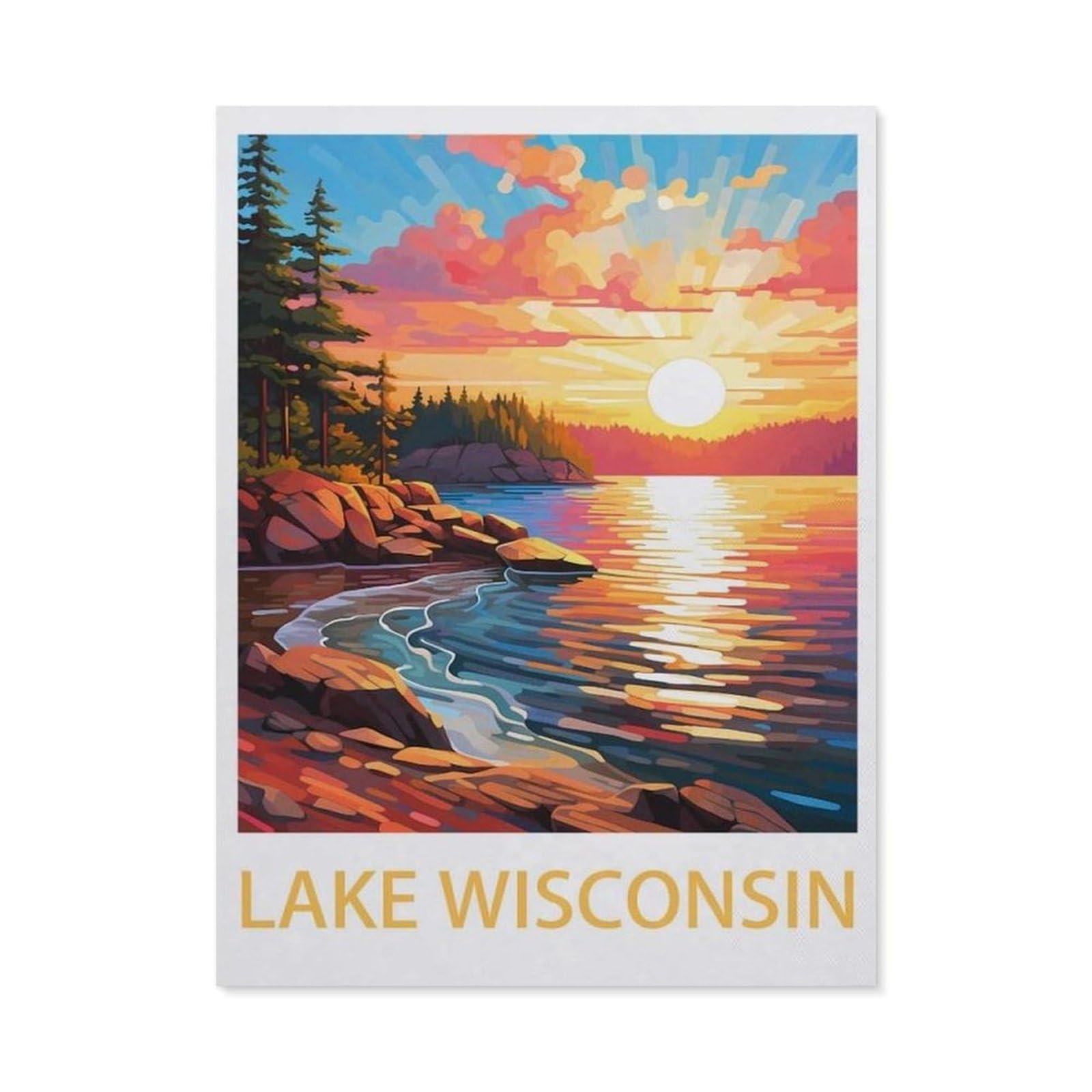 Metal Tin Sign，Lake Wisconsin，Tin Sign Vintage Art Wall Decor Sign Home Kitchen Bar Patio Cave Funny Decor(15x30cm）6x12 inch-EC91